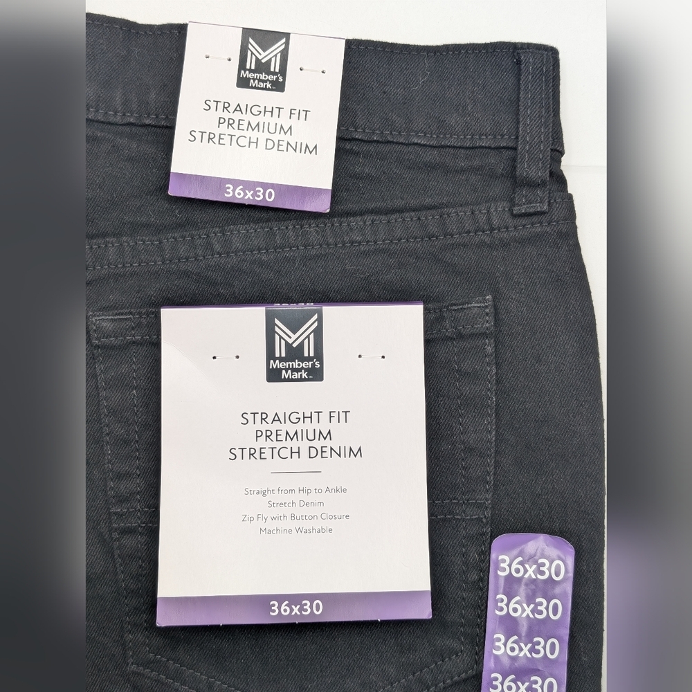 NWT Member's Mark Size 36x30 Men's Black Jeans 98% Cotton 2% Spandex - Picture 12 of 16